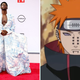 Left: Lil Nas X at BET Awards, Right: Naruto character Pain